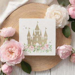 Pegatina Cuadrada Nacimiento De Princesa Floral Rosa Y Oro