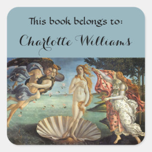 Pegatina Cuadrada Nacimiento de Venus por Sandro Botticelli Exlibris