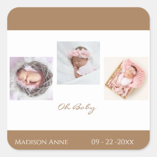 Pegatina Cuadrada Nacimiento del bebé Chica