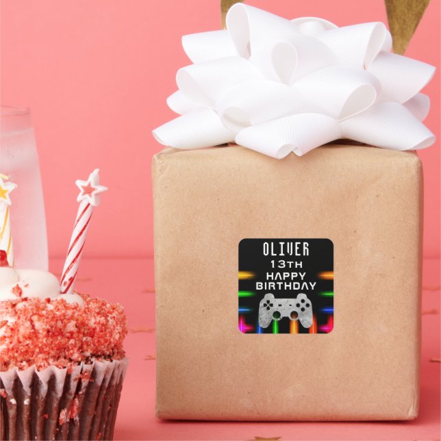 Pegatina Cuadrada Nacimiento del controlador de videojuegos Neon Gam (Fiesta)