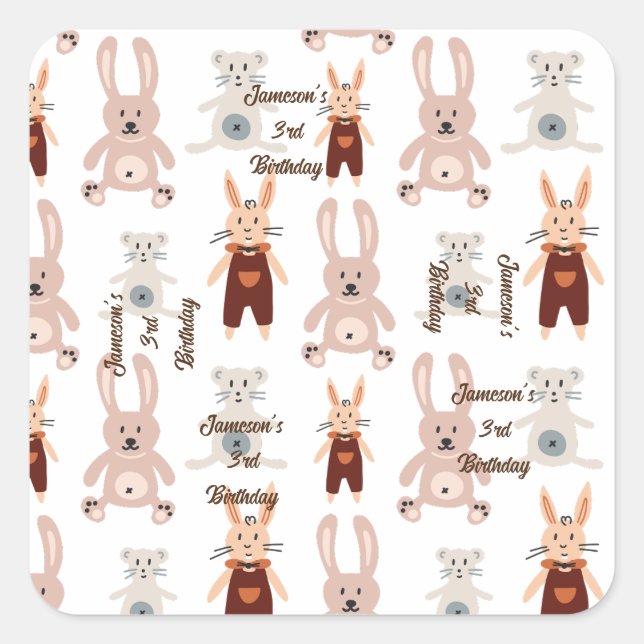 Pegatina Cuadrada Nacimiento del patrón de juguetes panda del gato d (Anverso)