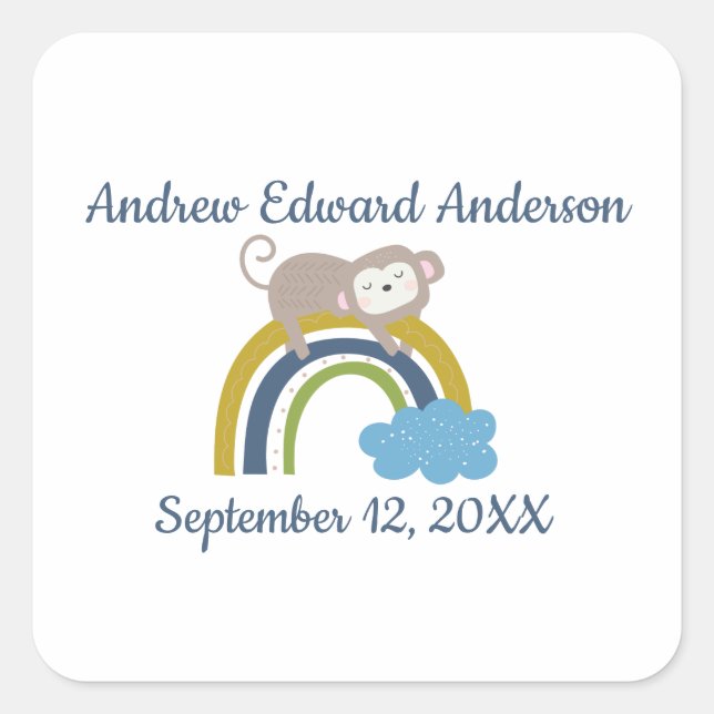 Pegatina Cuadrada Nacimientos Estadísticas de Arcoiris Llorando Bebé (Anverso)