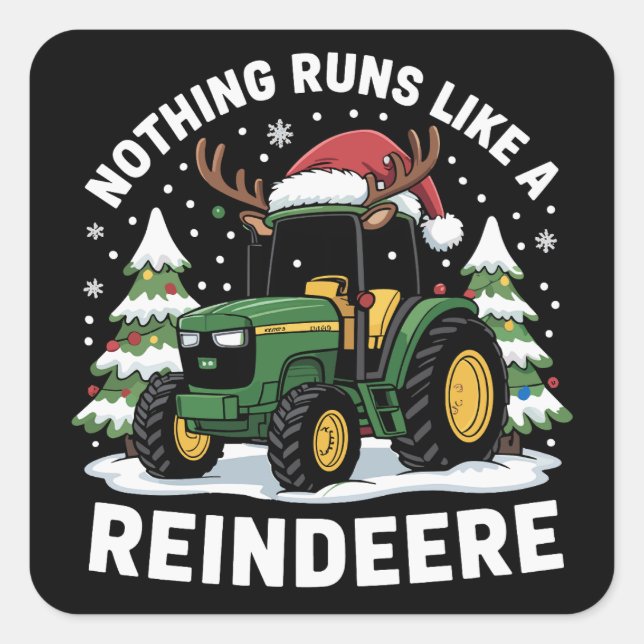 Pegatina Cuadrada Nada Funciona Como Un Tractor De Navidades De Reno (Anverso)