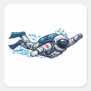 Pegatina Cuadrada Nadando Astronauta