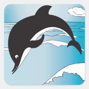 Pegatina Cuadrada Nadar Con Delfines