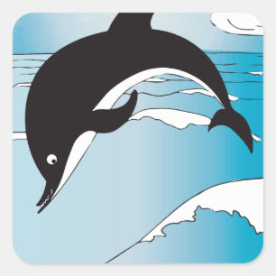 Pegatina Cuadrada Nadar Con Delfines