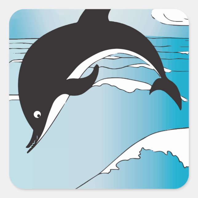 Pegatina Cuadrada Nadar Con Delfines (Anverso)
