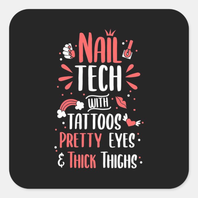 Pegatina Cuadrada Nail Tech Con Tatuajes (Anverso)