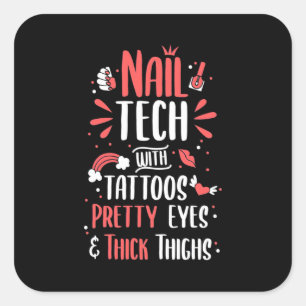 Pegatina Cuadrada Nail Tech Con Tatuajes