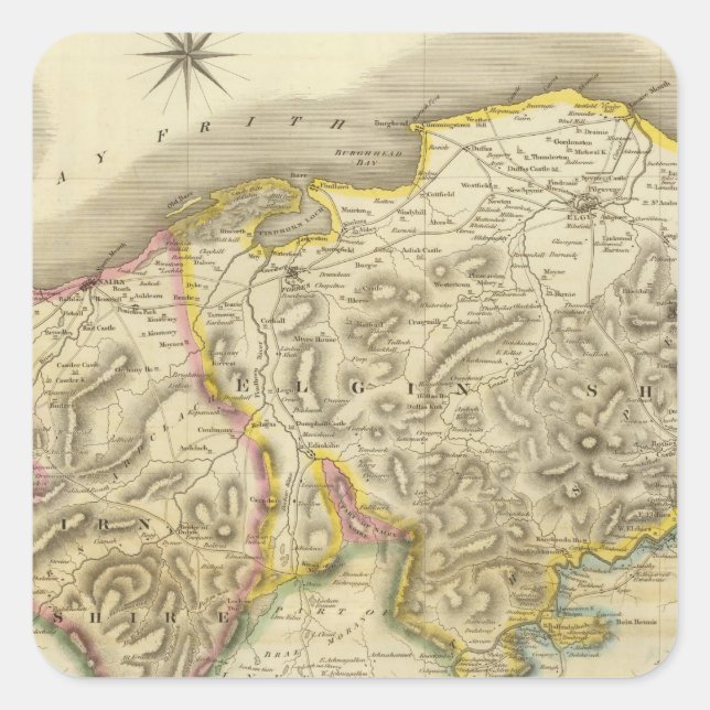 Pegatina Cuadrada Nairn, Elgin (Anverso)