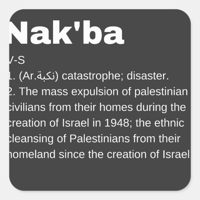 Pegatina Cuadrada Nakba Significado diseño Nakba Definición del text (Anverso)