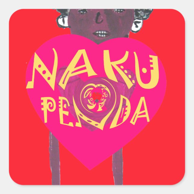 Pegatina Cuadrada Nakupenda Love Art - Swahili Heart Design (Anverso)