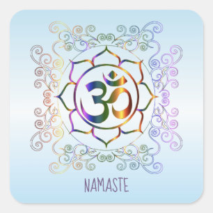 Pegatina Cuadrada Namaste Aum (Om) Lotus Prismatic Ornamental