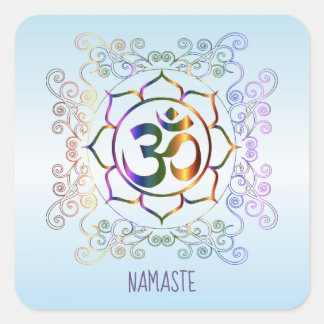 Pegatina Cuadrada Namaste Aum (Om) Lotus Prismatic Ornamental