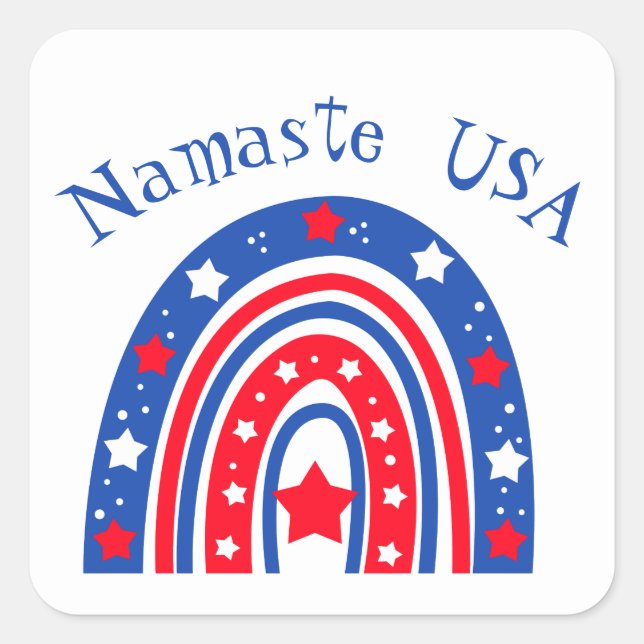 Pegatina Cuadrada Namaste USA Patriotic Rainbow (Anverso)