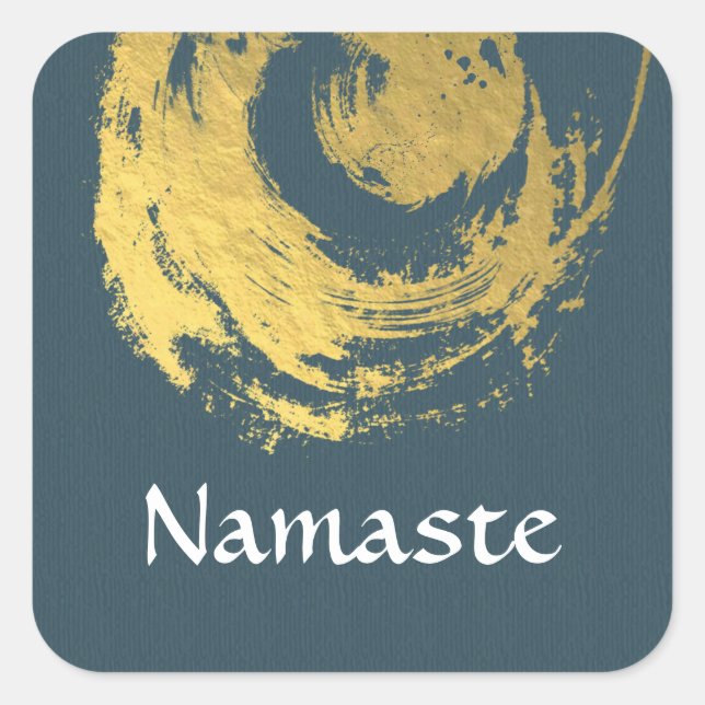 Pegatina Cuadrada Namaste Yoga Meditation Instructor Blue Gold ZEN (Anverso)