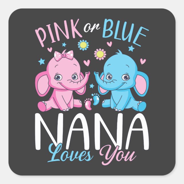 Pegatina Cuadrada Nana Rosa O Azul Te Ama Elefante Bebé (Anverso)