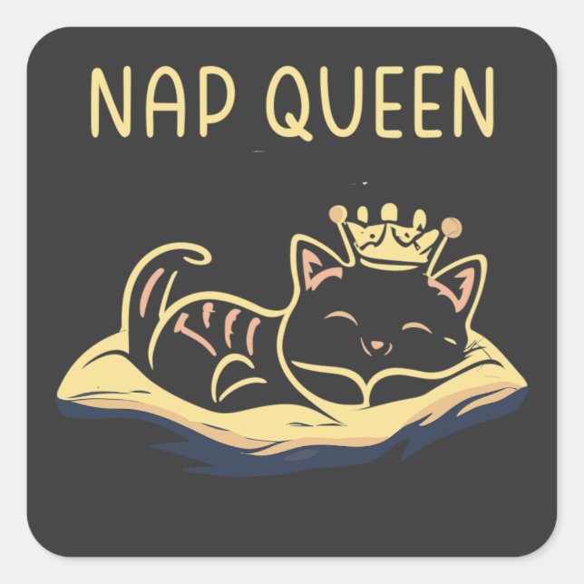 Pegatina Cuadrada Nap Queen Cat - Abrazo Relajación felina (Anverso)