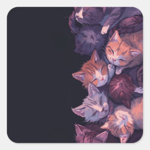 Pegatina Cuadrada Napa de gato ensueño - Ilustracion gatito delicios