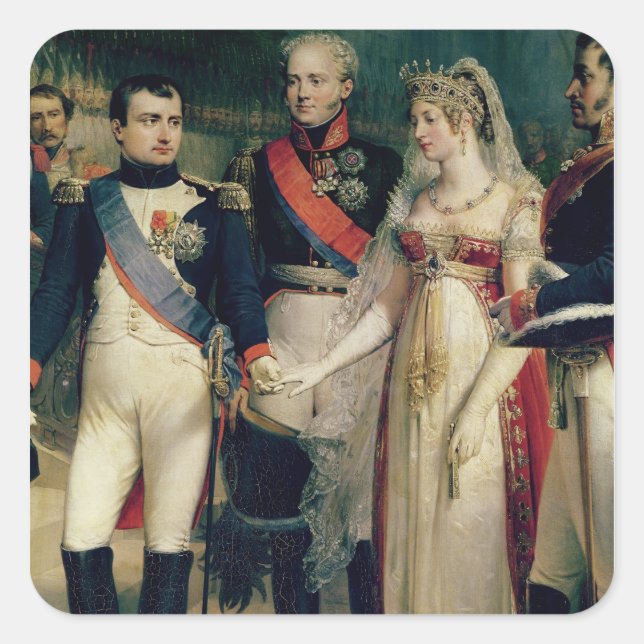 Pegatina Cuadrada Napoleón Bonaparte recibe a la reina Louisa (Anverso)