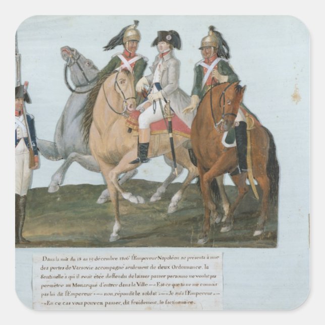 Pegatina Cuadrada Napoleón Bonaparte y el centinela varsoviano (Anverso)