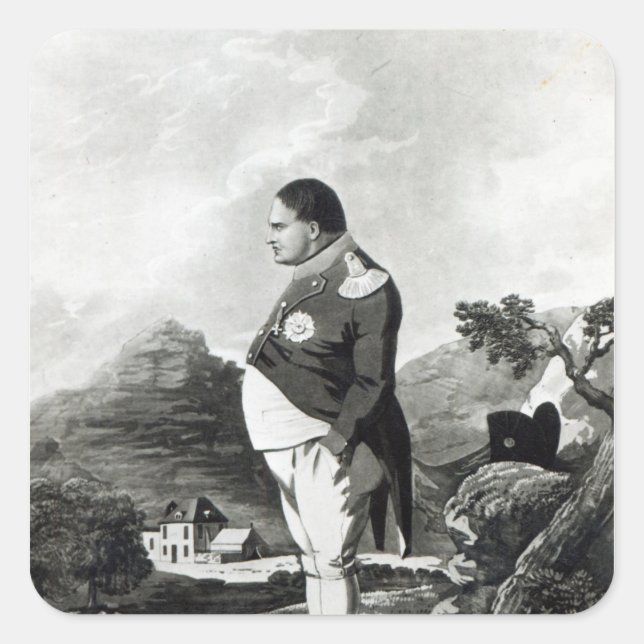 Pegatina Cuadrada Napoleon en la isla de St. Helena, 1820 (Anverso)