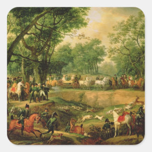 Pegatina Cuadrada Napoleon en una caza en el bosque de Compiegne,