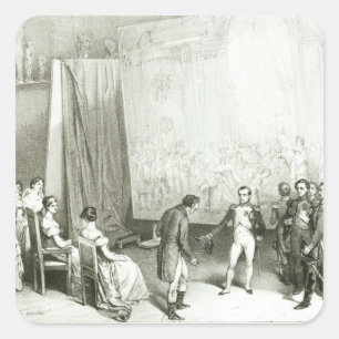 Pegatina Cuadrada Napoleon I que visita el estudio de David