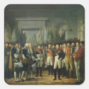 Pegatina Cuadrada Napoleón I recibiendo a los diputados