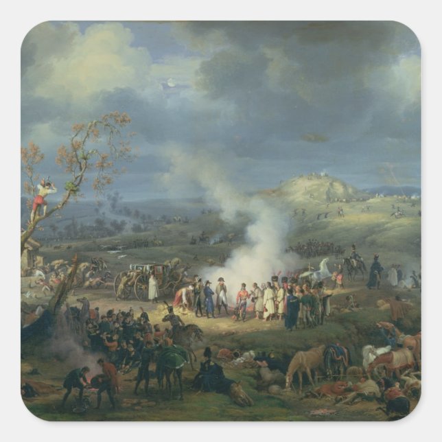 Pegatina Cuadrada Napoleón visitando un Bivouac (Anverso)