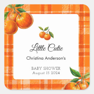 Pegatina Cuadrada Naranja 3D Citrus Plaid Handdraw Baby Shower