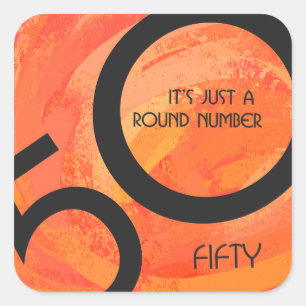 Pegatina Cuadrada Naranja 50 Década Cumpleaños