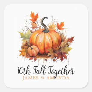 Pegatina Cuadrada Naranja acuarela y caída de la pareja de calabaza