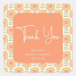 Pegatina Cuadrada Naranja amarillo escandinavo ducha de flores graci