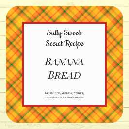 Pegatina Cuadrada Naranja Amarillo Gingham Plaid Personalizados Pega