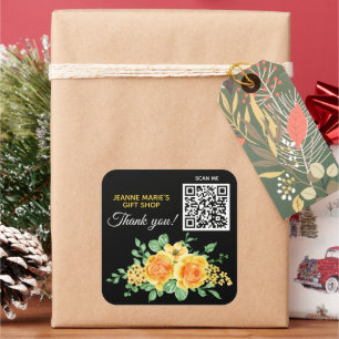 Pegatina Cuadrada Naranja amarillo Rosa Flor Gracias Código QR
