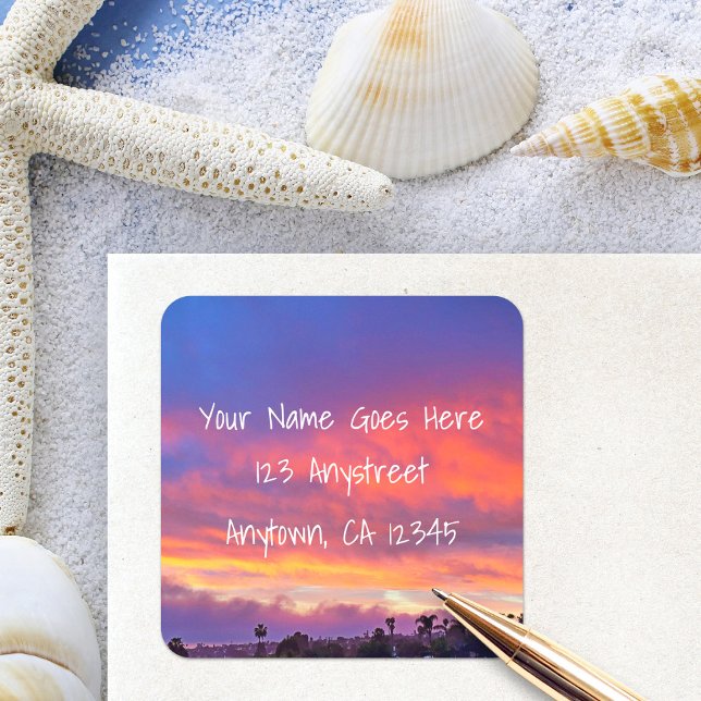 Pegatina Cuadrada Naranja azul rosado negrita atardecer foto direcci (Subido por el creador)