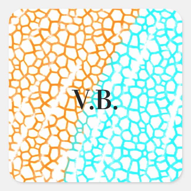 Pegatina Cuadrada Naranja azul simple acuarela añadir título de nomb (Anverso)