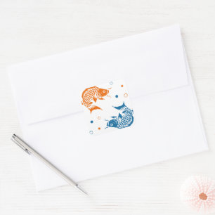 Pegatina Cuadrada Naranja azul verano japonés Koi Fish