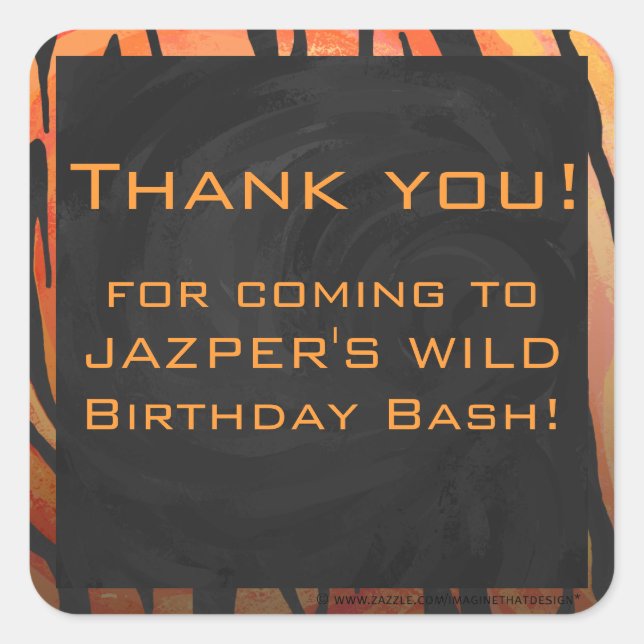 Pegatina Cuadrada Naranja caliente de tigres monogramo y patrón de i (Anverso)