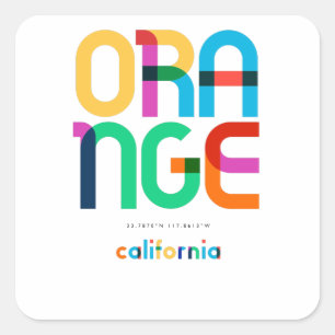 Pegatina Cuadrada Naranja California Mid Century, Pop Art,