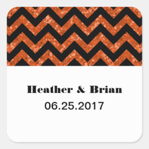 Pegatina Cuadrada Naranja Chevron Purpurina Wedding Stickers
