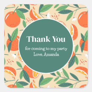 Pegatina Cuadrada Naranja Citrus Fruit Retro Pattern Fiesta Gracias