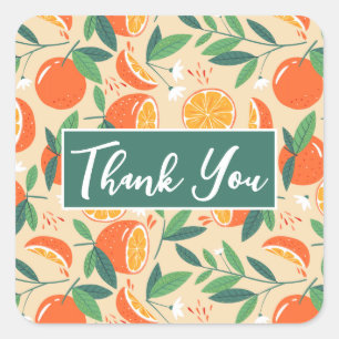 Pegatina Cuadrada Naranja Citrus Fruit Retro Pattern Gracias