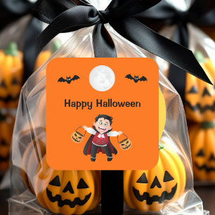 Pegatina Cuadrada Naranja colorido salta Fiesta de niños de Hallowee