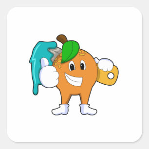 Pegatina Cuadrada Naranja como pintador con pincel de pintura