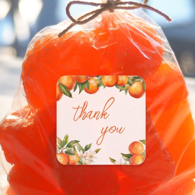 Pegatina Cuadrada Naranja Cute Gracias (Little Cutie party favor sticker)
