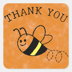 Pegatina Cuadrada Naranja Cute Little Bee Flying Baby Shower