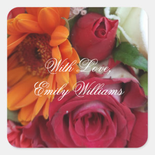 Pegatina Cuadrada Naranja Daisy Flower Roses Roses Floral Bouquet