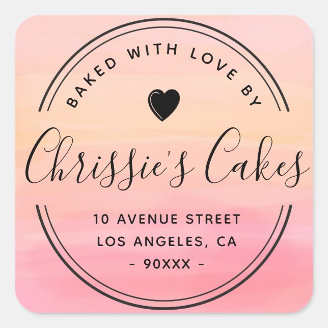 Pegatina Cuadrada naranja de acuarela con escritura en casa (Anverso)